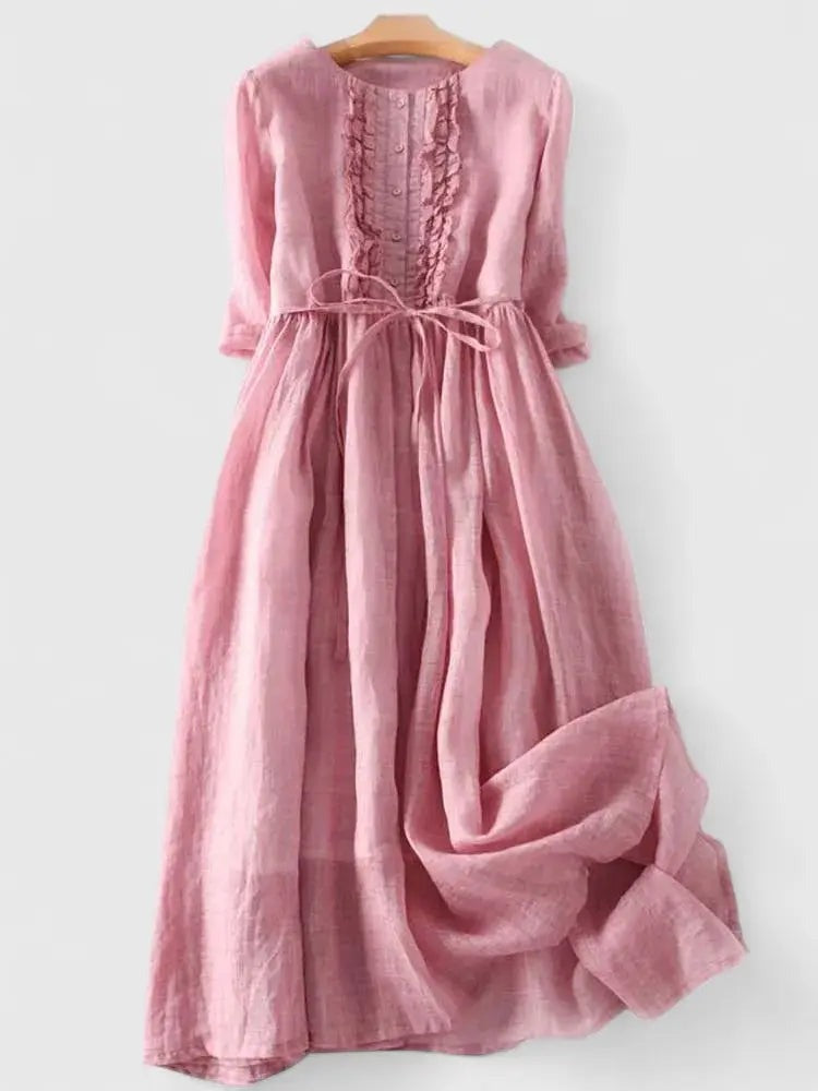 Women's Wedding Guest Satin Floral Midi Dress – Octavia in Pink, flat lay product photo, no model