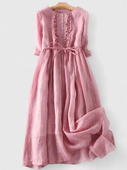 Women's Wedding Guest Satin Floral Midi Dress – Octavia in Pink, flat lay product photo, no model