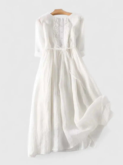 Women's Wedding Guest Satin Floral Midi Dress – Octavia in White, flat lay product photo, no model