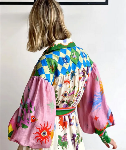 Back view of the Cersi women's multicolor wrap long sleeve maxi dress