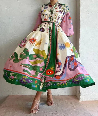 Cersi multicolor wrap maxi dress for women, full-length front view with full skirt